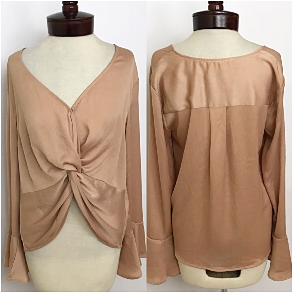 Silky Bell Sleeve Twist Front Blouse S - Picture 7 of 8